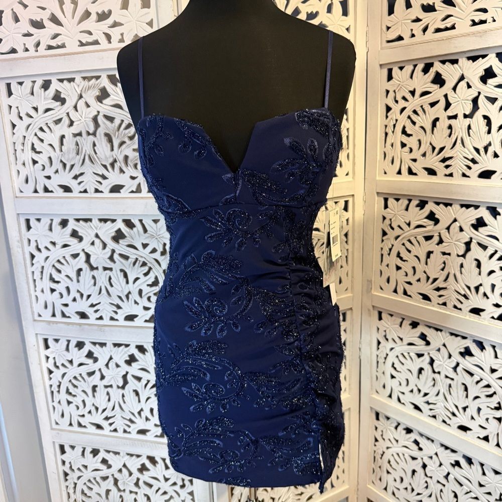 NWT Honey and Rosie Navy Beaded Spaghetti Strap Mini Dress Sz M